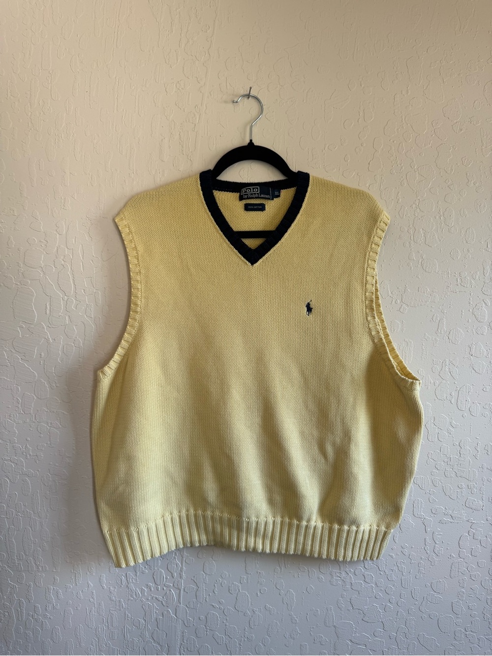 Polo by Ralph Lauren Butter Yellow V-Neck Sweater Vest with Navy Trim